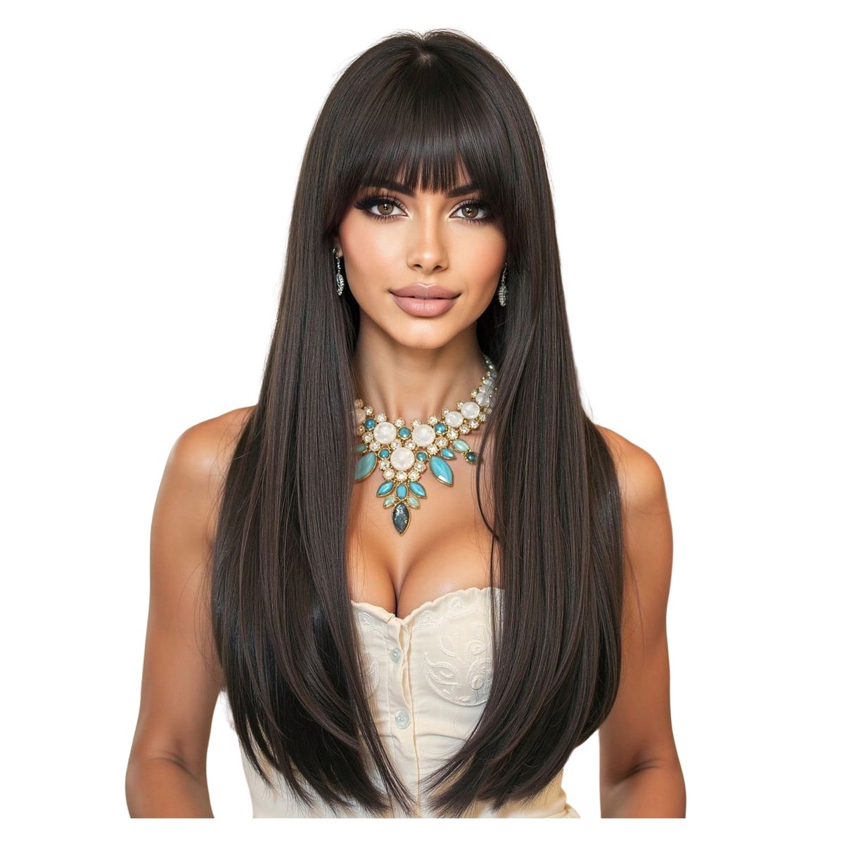 Dark Brown Cosplay Wig - Long Straight Wig with Bangs