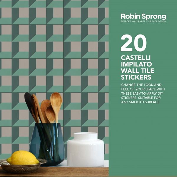 Robin Sprong Pack of 20 15 x 15 cm Castelli Impilato Wall Tile Stickers