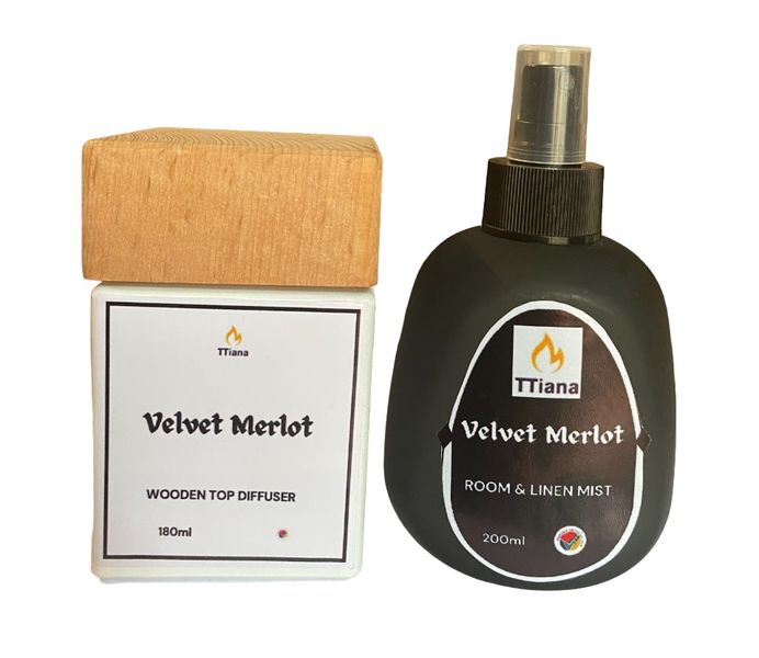 TTiana Velvet Merlot Wooden Top Diffuser - 180ml and Room / Linen Mist -200ml