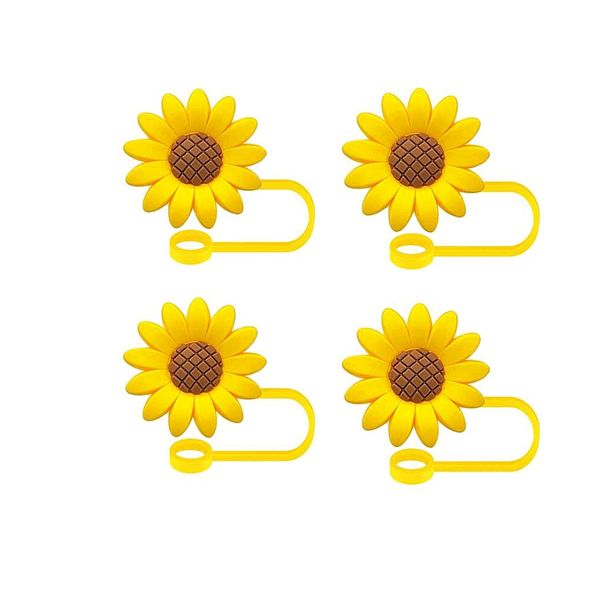 4 Pc Reusable Silicone Straw Covers - Sunflowers - 10mm Reusable Covers
