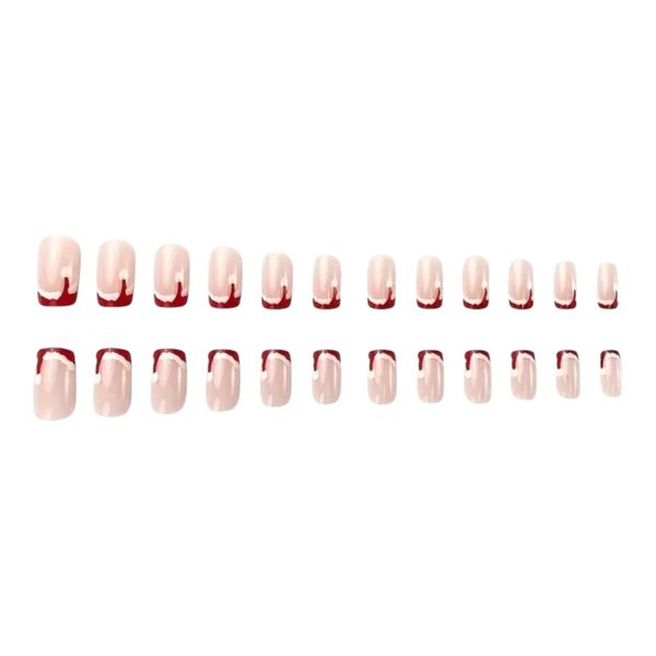 24-Piece Short Square Red Christmas Hat Press On Nails