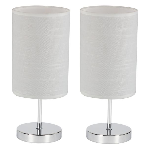 Elegant Chrome Bedside Lamps with White Fabric Shades