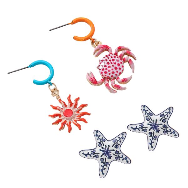 Stylish Crab and Sunflower Earrings for Beach Parties