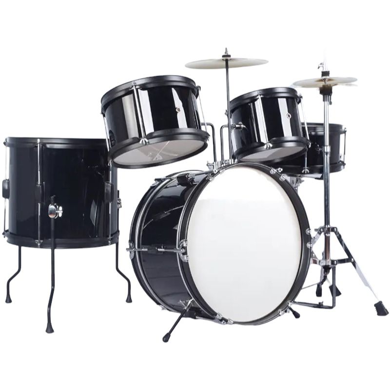 Black 7 Piece Junior Drum Set Including Drum Sticks and Drum Stool