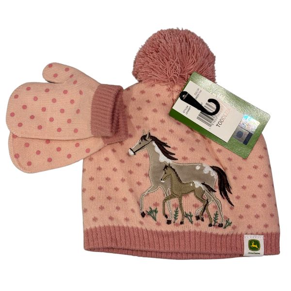 John Deere Pink Horses Beanie and Mittens Set - Toddler