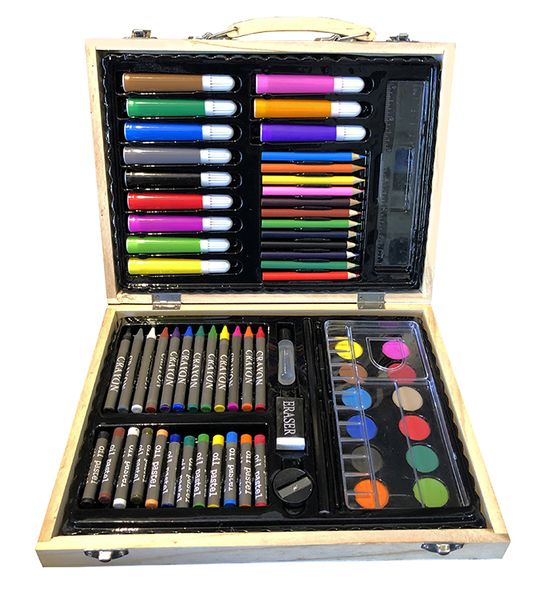 68 piece Kids Art Set in Wooden Box- Art Supplies for Drawing and Painting