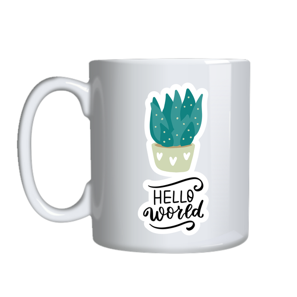 Hello World Coffee Mugs Succulant Lovers Graphic Cup Birthday Present 027