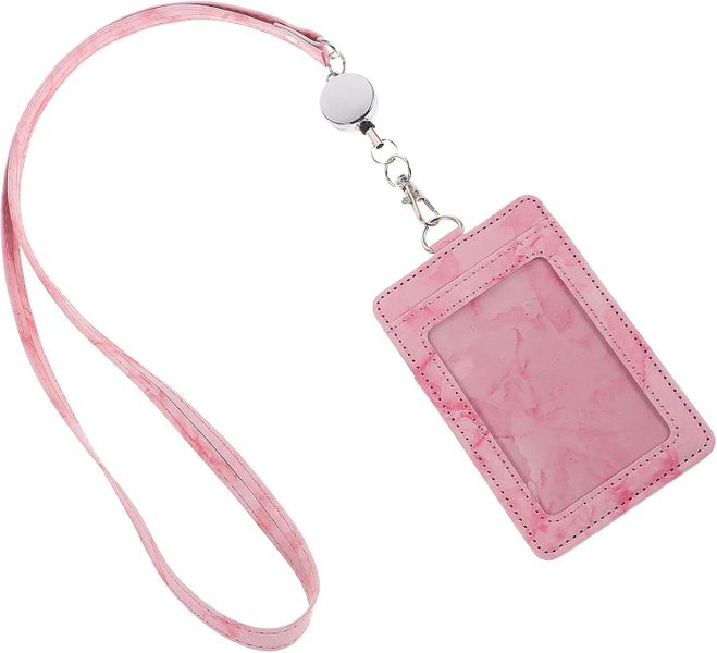 Marble Pattern Retractable ID Badge Holder with PU Card Sleeve