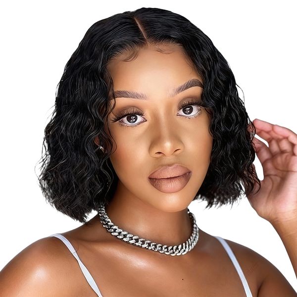 Wear &amp; Go 4x4 Curly Bob Wig 10Inch Maylian Human Hair Glueless Black In