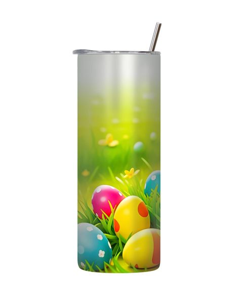 Grass 20 Oz Tumbler with Lid Straw Trendy Easter Bunny Egg Graphic Gift 181