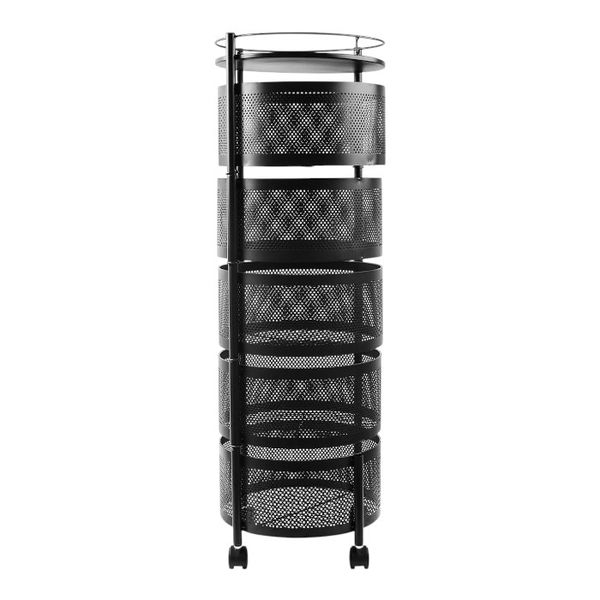 5 Tier - Cylinder-Shaped Mesh Rotating Storage Rack - Black