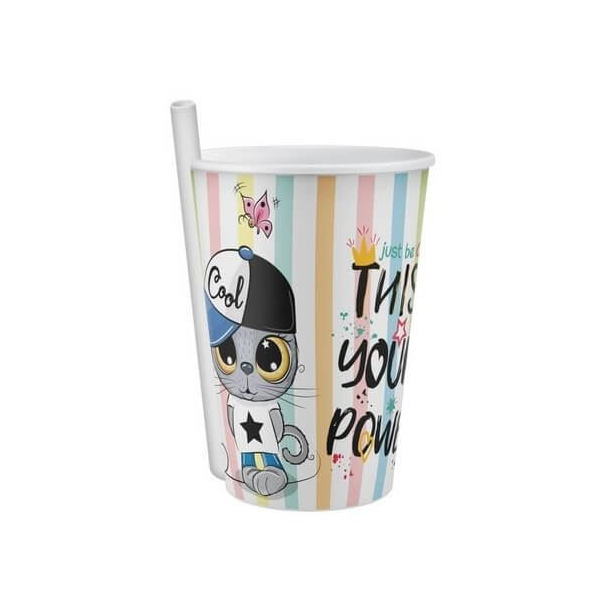 White Drinking Plastic Tumbler 350ml With Straw 4 Pack