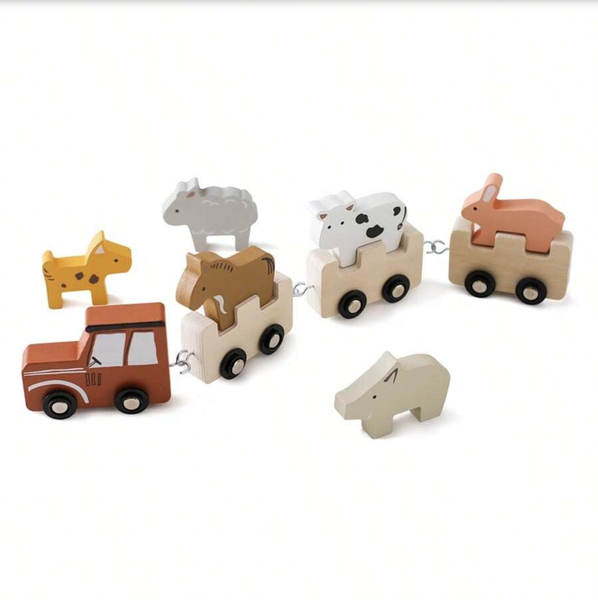 Wooden Farm Animal Stacking Toy Set - Educational Early Learning Playset