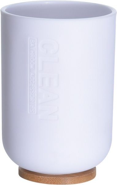 White Polypropylene Bathroom Mug with Bamboo Base 300ml