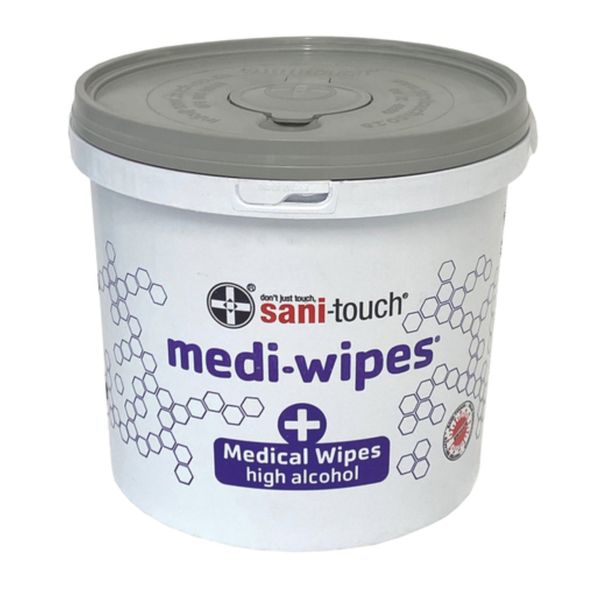 Sanitouch Medi-Wipe Bucket 80% Alcohol Disinfectant Surface Wipes 350 Pack