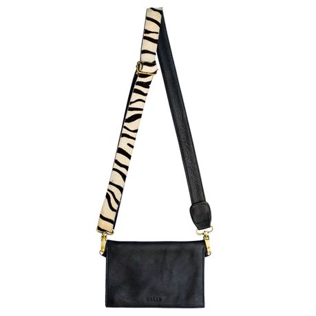 Mally Bags Chic Genuine Leather Black Sling Bag with Zebra Print