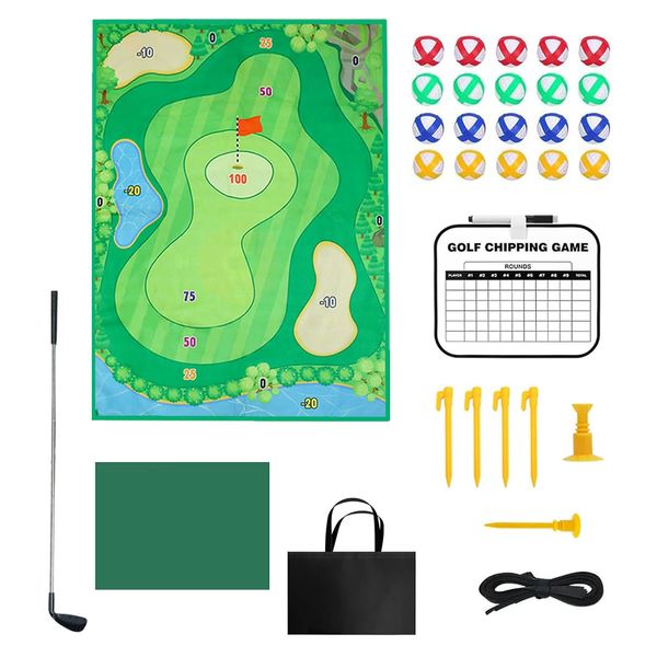 Double-Sided Golf Chipping Stick Practice Game Mat Set for Adults &amp; Kids