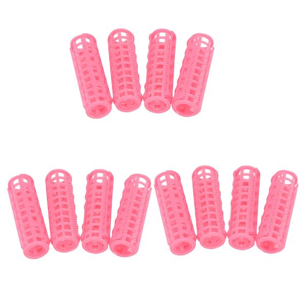 12 Piece Pink Plastic DIY Hair Styling Roller Curlers Clips
