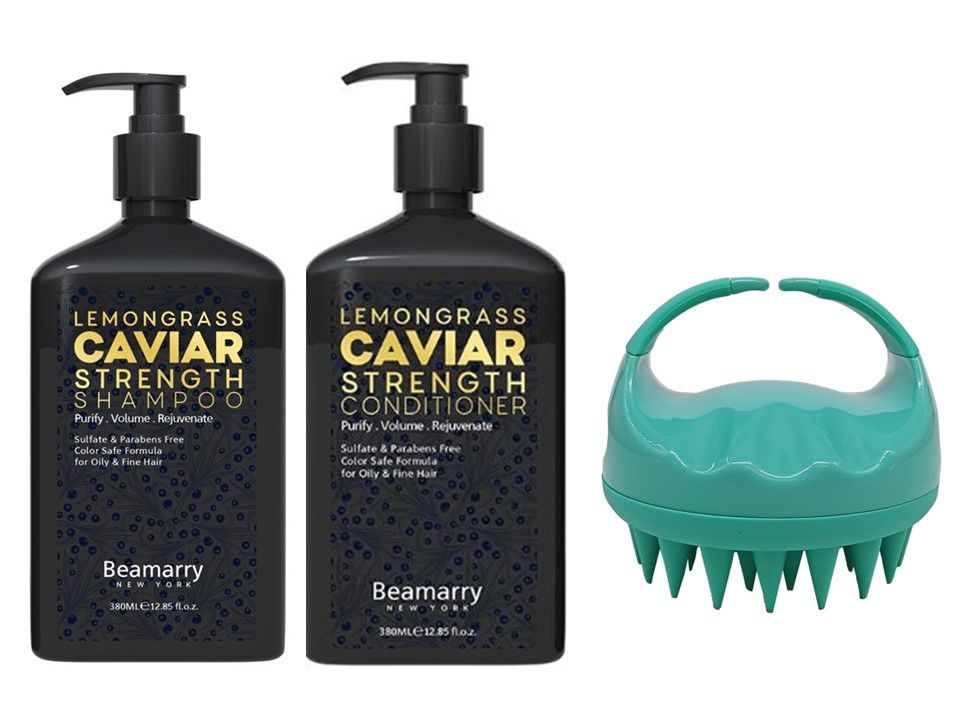 BEAMARRY Lemongrass Caviar Strength Set 380ml + Scalp Massage Brush(01)