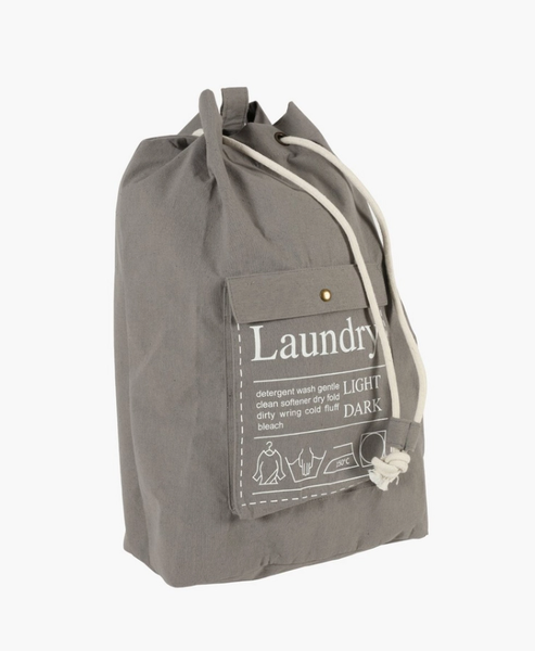 Grey Drawstring Laundry Bag with Print