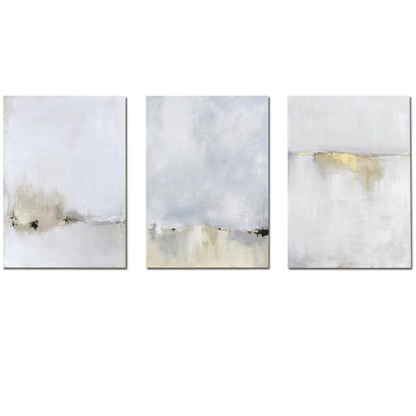 Canvas-Art-3 Pieces Grey Moody Goldish Abstract Wall Art