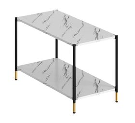 Double-Layer Rectangular Coffee Table Marbling Minimalist Design