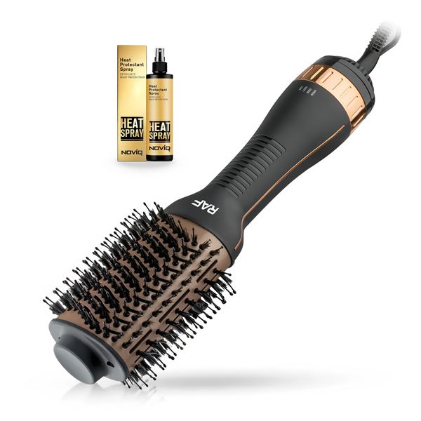 RAF Hot Air Brush Hair Dryer 1000W Styler Styling Comb + NOVIQ Heat Spray