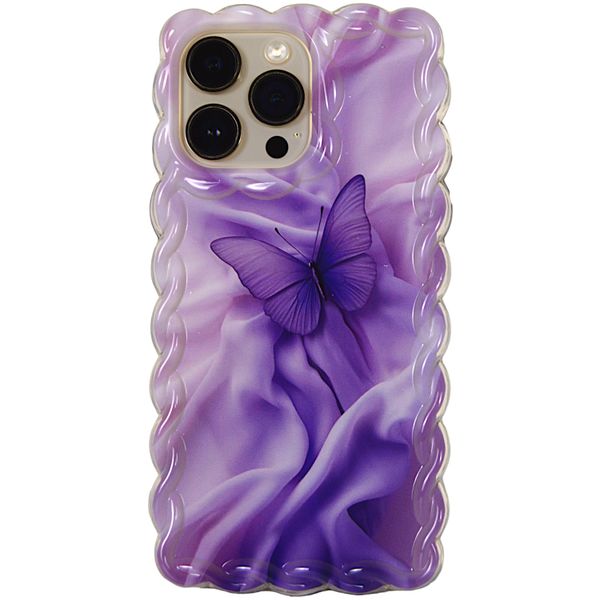 Purple - Phone Case with a Butterfly and Pleated Edges - Iphone 14 Pro Max