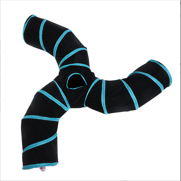 Cat and Dog Toys, Three-Way T-Shaped Tunnel, Striped Design