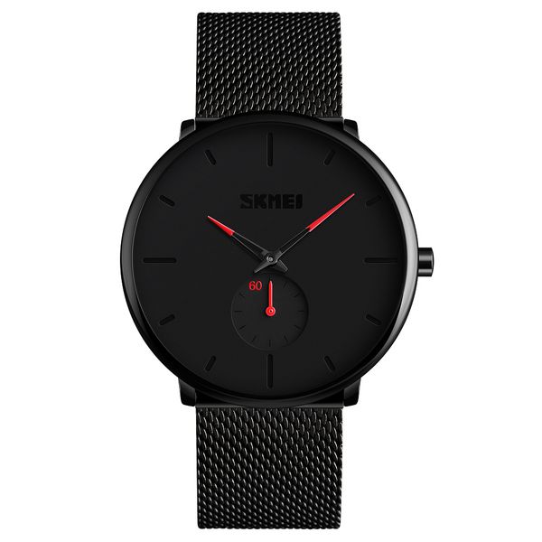 SKMEI Classic Mesh Steel Quartz 9185-Black &amp; Red