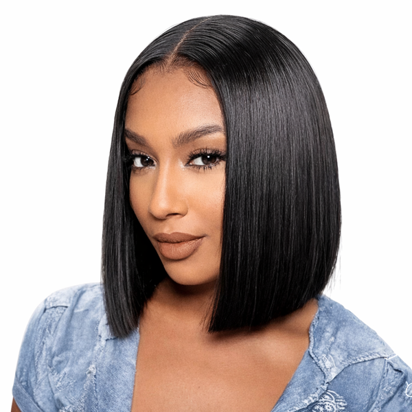 Geebuy 8in Super Double Drawn Wig 13x4 Brazilian Hair Bone Straight Bob Wig