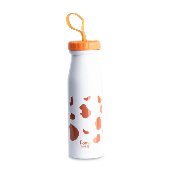 Water Bottle - Cow Pattern - Steel - Orange &amp; White
