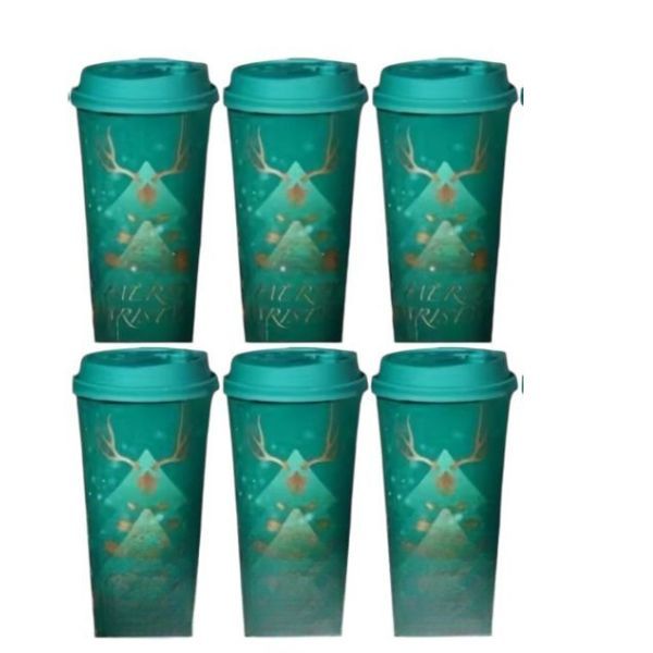 6 Pack Festive Reusable 520ml Travel Mugs for Hot/Cold Beverages with Lids