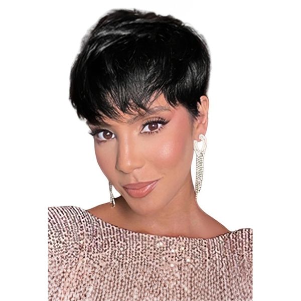 Human Hair Wig Short Layered Pixie Cut Wig Machine Made Wig-Golden Perfect