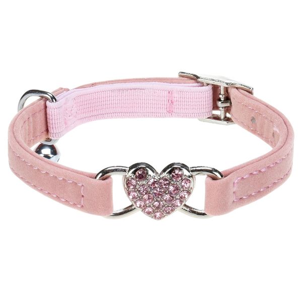 Diamond Cat Collar, Heart Bling Cat Collar with Safety Belt and Bell 30cm