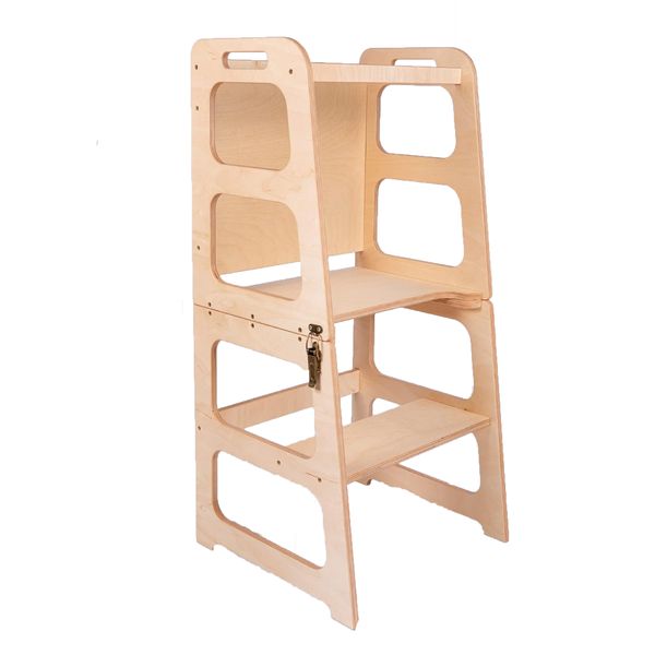 4-in-1 Montessori Learning Tower with Chalkboard Table &amp; Chair Kitchen Step
