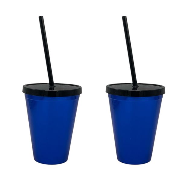 Plastic Cup 400ml with Straw - 2 Piece