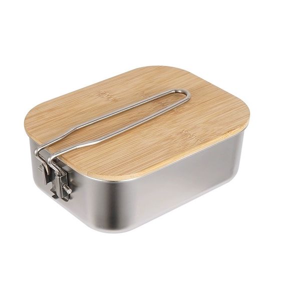 Silver Aluminum 16cm Lunch Box With Bamboo Lid