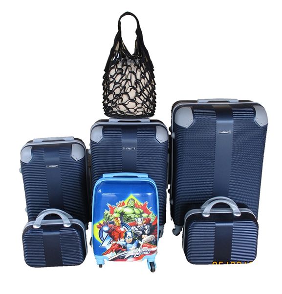 5-Piece Family Luggage Set-Navy ABS Trolleys+ Avengers Kids Case &amp; Mesh Bag