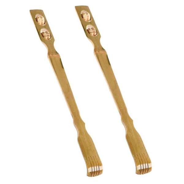 Bamboo Back Scratcher With Massage Wheel - 2 Pack