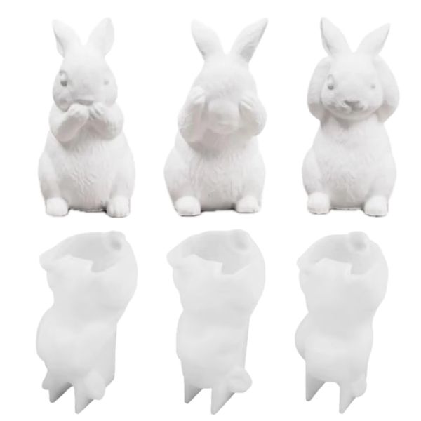 Craft &amp; Baking Silicone 3 Pieces/Set Cute Bunny Silicone Mold - 10.8cm