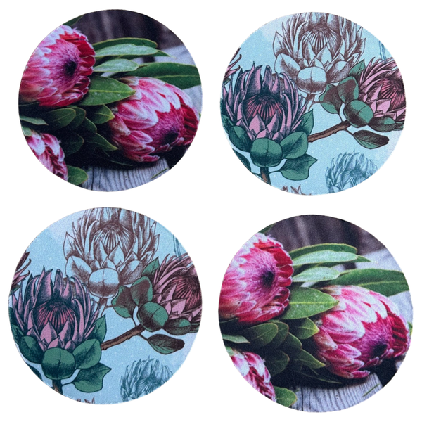 Yellow Wooden Coasters with Proteas
