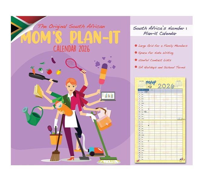 South African Mom's Plan It - Planner- A4 Wall Calendar 2026