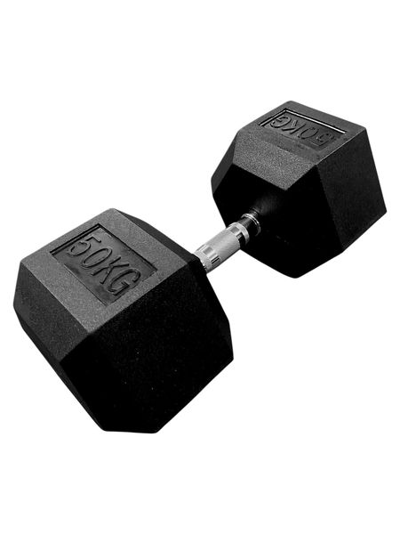 i-Fitness Single 50kg Rubber Hexagon Dumbbell