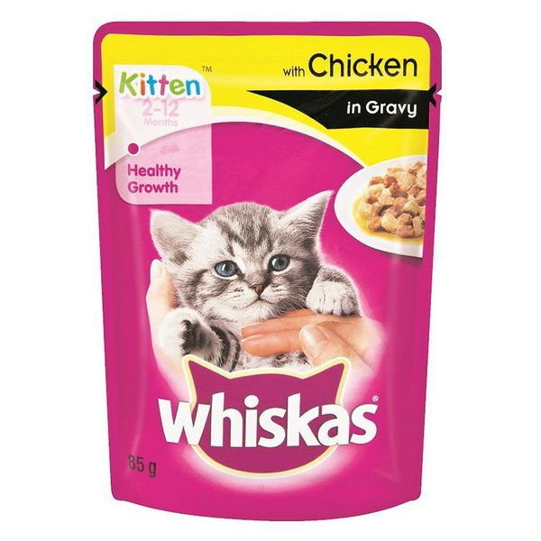 Whiskas - Cat Food - Pouch Kitten - Chicken In Gravy - 85g - Bulk Pack of 48