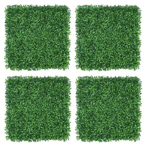 4Pack Artificial Boxwood Panels - 20x20 Inch Realistic Lush Green