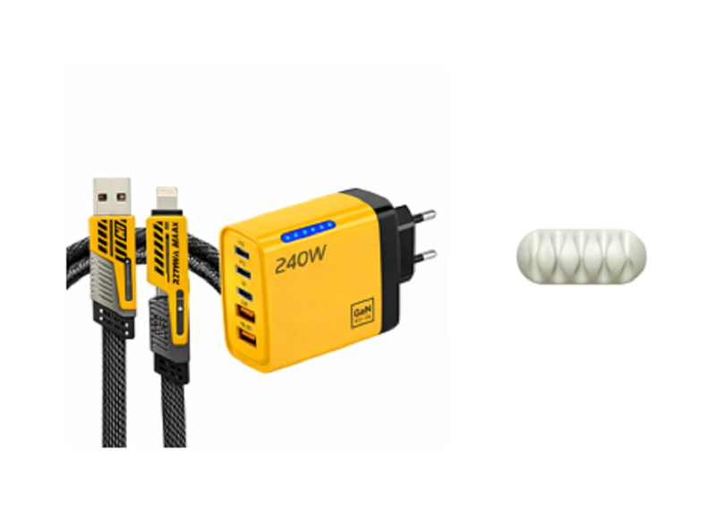 240W 5-Port USB-C Phone Power Adapter | PD &amp; QC 3.0+ Cable+ Cable organizer