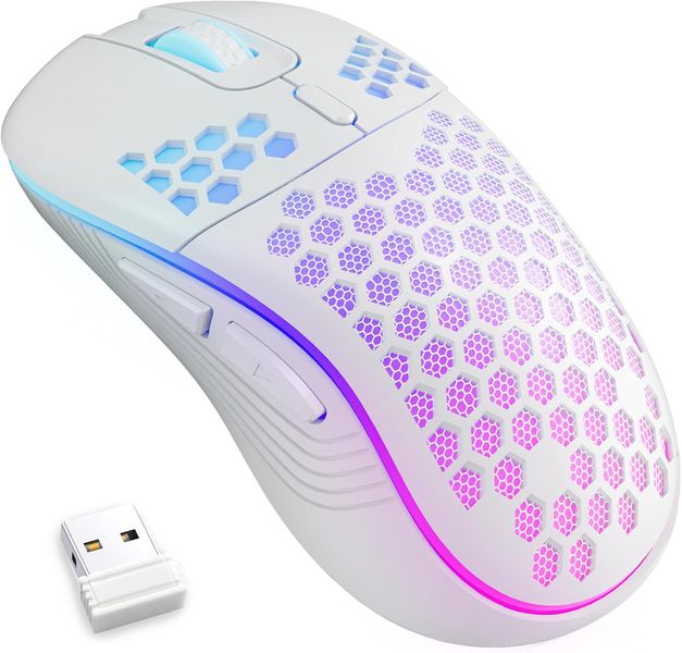 Wireless Gaming Mouse Honeycomb 2.4G USB Cordless Mouse RGB Rechargeable