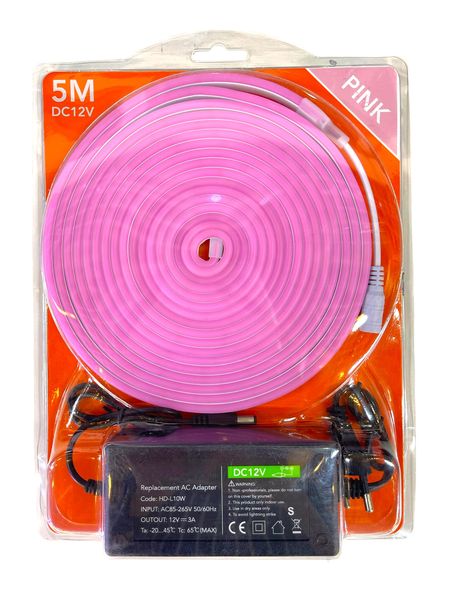 12V Pink Neon Flex LED Strip Light 5M with Power Supply