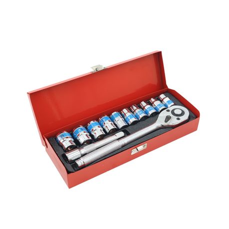 AIYI 12 Piece 1/2-Inch Socket Set In Red Metal Case AY187-007